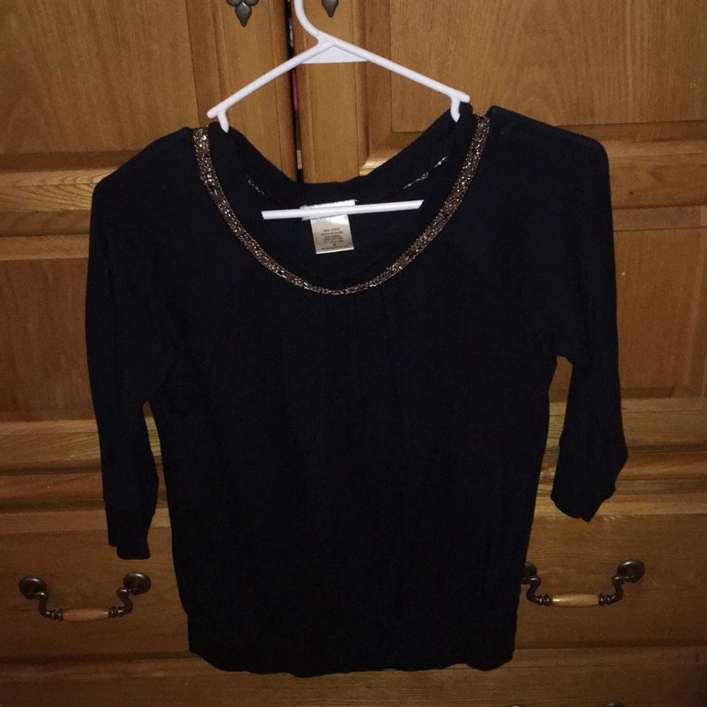 Black scoop next quarter sleeve blouse